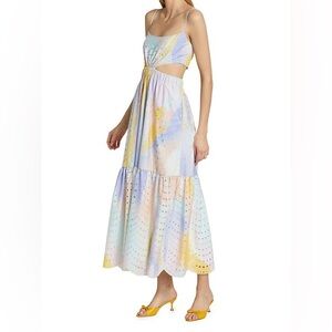 Monique Lhuillier Pastel Watercolor Cutout Midi Dress - Yellow, Lavender, Blue